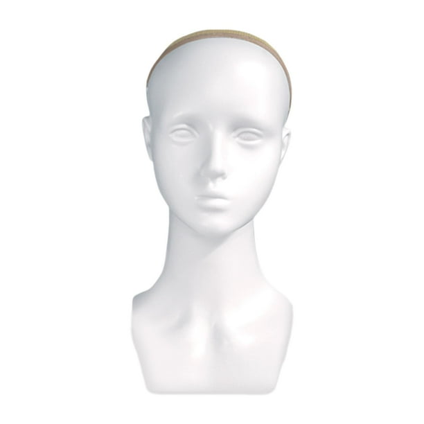 Cabeza de maniquí calva con soporte para peluca ligero para hombros, busto de cabeza de maniquí, peluca Blanco