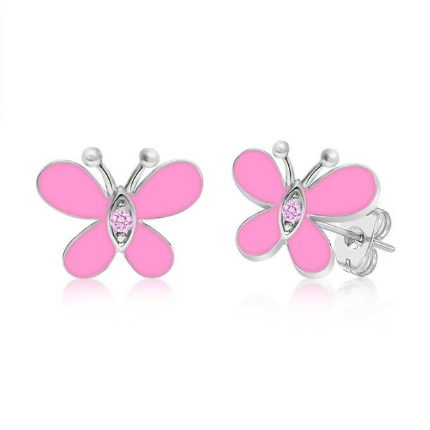 Chanteur Crystal Rhodium Pink & Sterling Silver Butterfly Stud Earrings