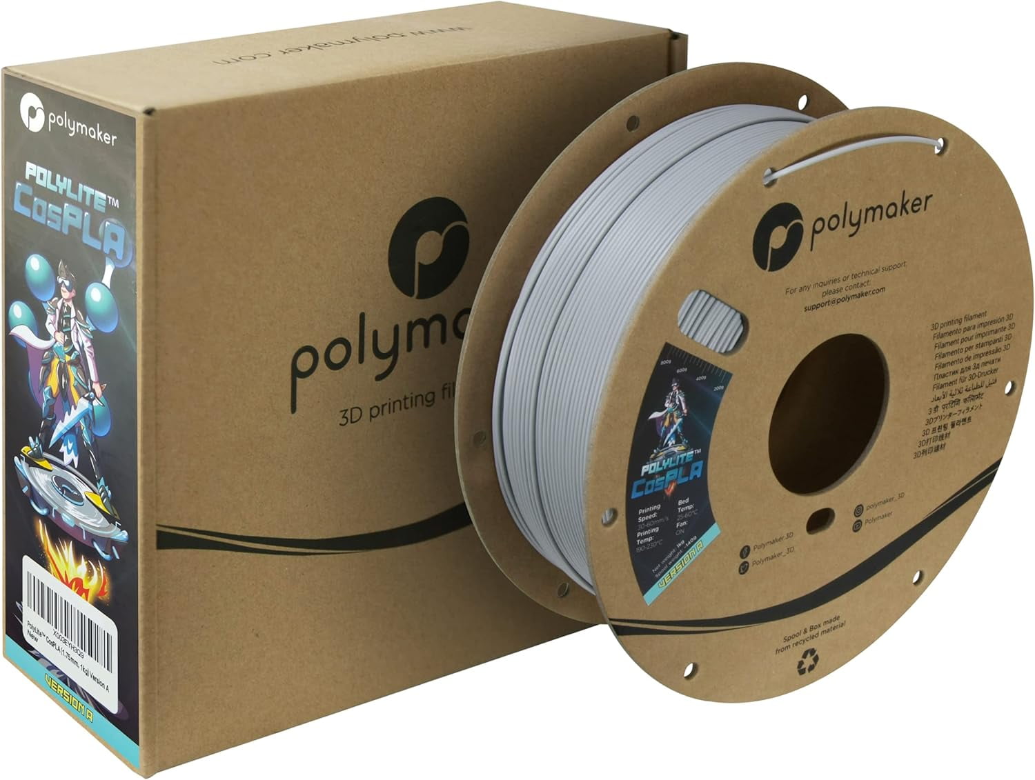 Easy to Sand & Paint PLA Filament 1.75mm CosPLA (Version A - Durability with Extra Sand-Ability), PolyLite 3D Printer Filament 1.75mm 1kg 3D Printing PLA Filament Easy Sanding for Cosplay