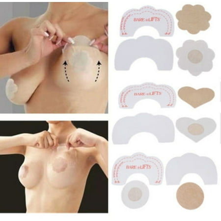 Breast Push Up Bra Invisible Tape Boob Enhancer+Nipple Cover Padded Pasties (Best Pasties In The Up)