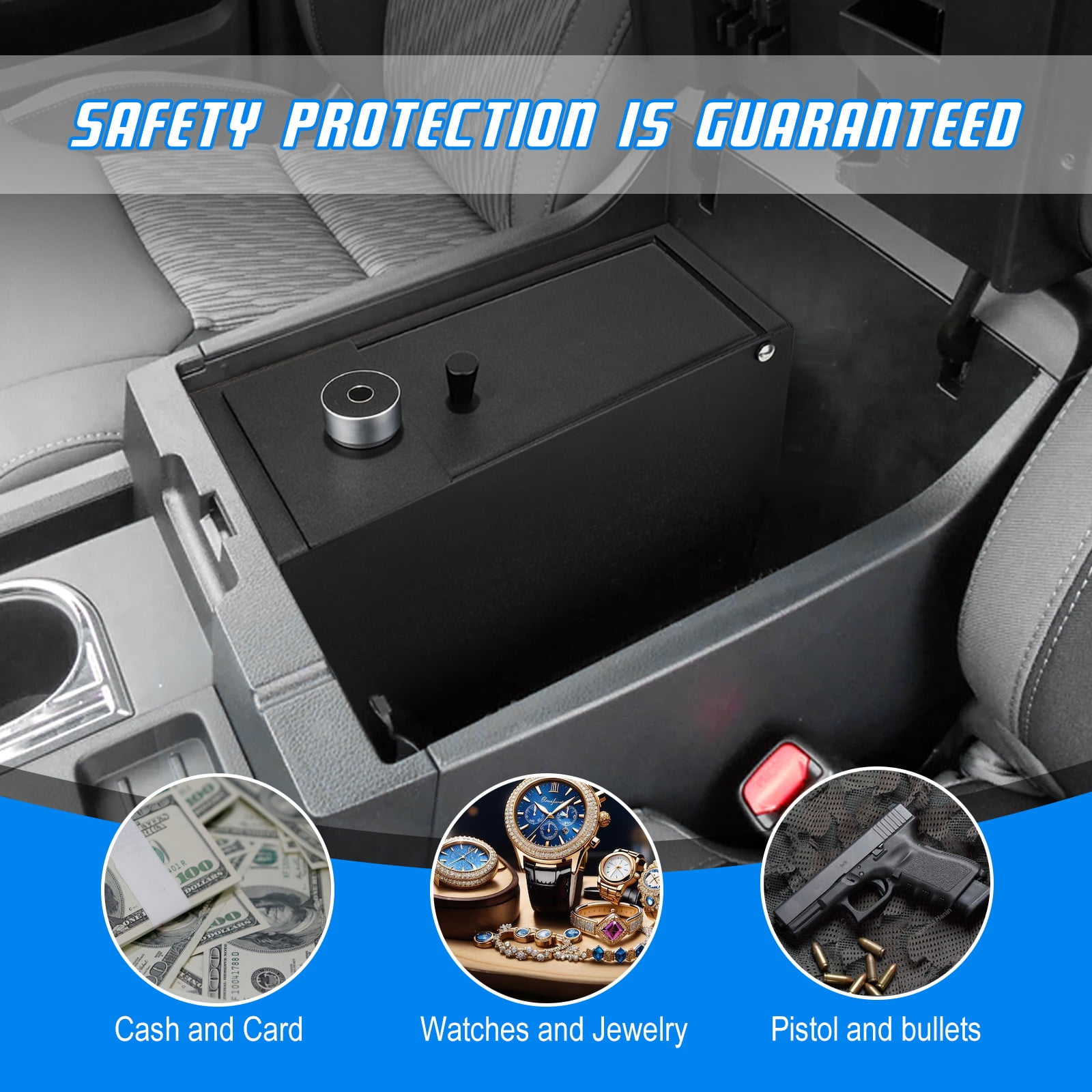 3mirrors Center Console Safe Gun Safe Box with Fingerprint Lock Compatible with Toyota Tundra 2014-2021