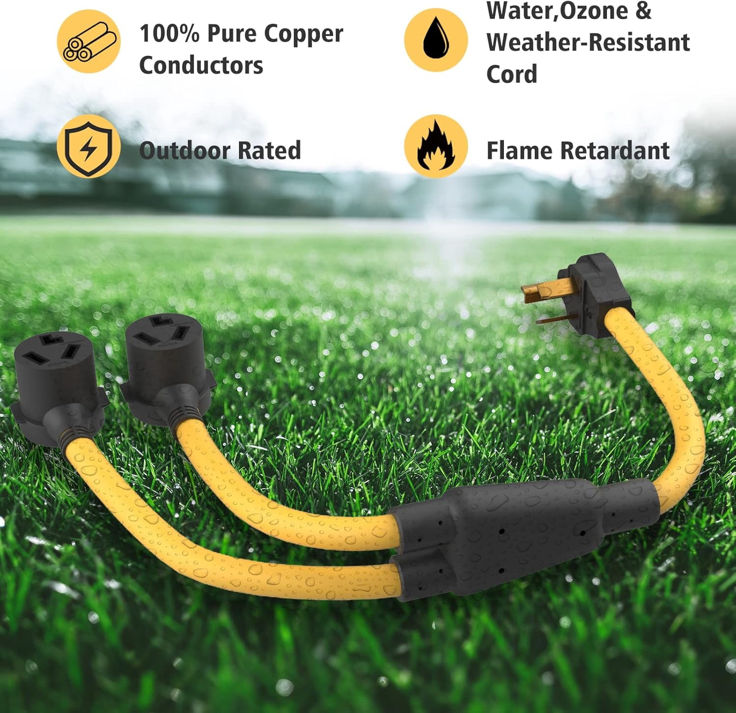 3 Prong Dryer Y Splitter, NEMA 10-30P to 2x 10-30R, Dryer Y Adapter Cord, 30Amp, 240V, Power Cable for EV, UL listed