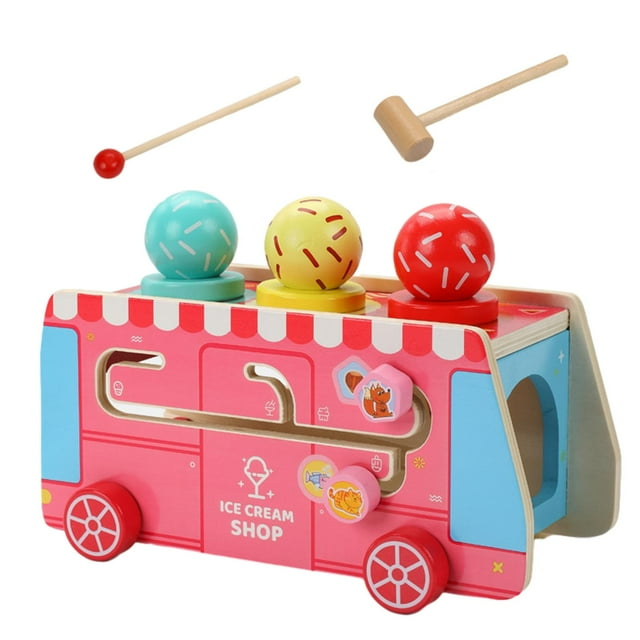 Shape Sorting and Matching Game Multifunctional Ice Cream Cart Wood Shape Sorter
