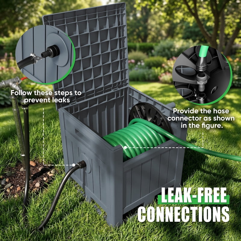 Homall Hose Reel, with Hose Guide, 180 ft Hose Capacity, Hose Hideaway Garden Hose Reel, Gray