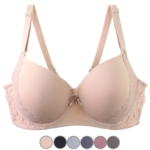 EaskTriop Womens Bras Full Coverage Lace Trim T-Shirt Bra Supportive Seamless Padded Underwire Everyday Bra with Adjustable Straps