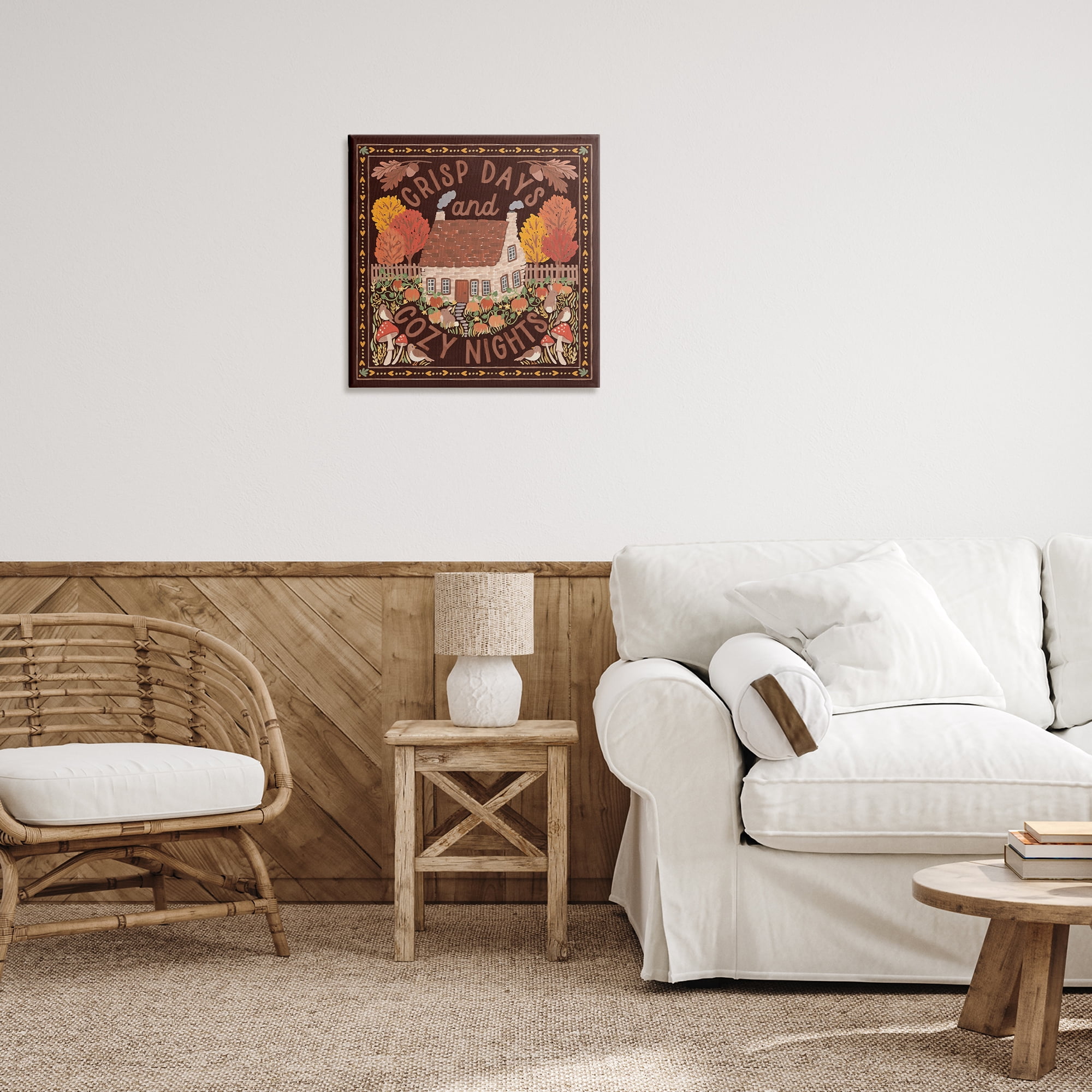 Stupell Industries Crisp Days Fall Phrase Landscape Painting Gallery Wrapped Canvas Art Print Wall Art, 24 x 24