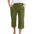 thumbnail image 4 of MLQIDK Army Green Crop Capri Pants for Women Trendy Summer Lounge Pants Knee Length Elastic Waist Cropped Pants Dressy Casual Capri Capris with Pockets Army Green L, 4 of 5
