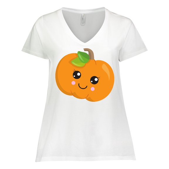 Inktastic Halloween Pumpkin, Smiling Pumpkin, Trick or Treat Women's Plus Size V-Neck T-Shirt