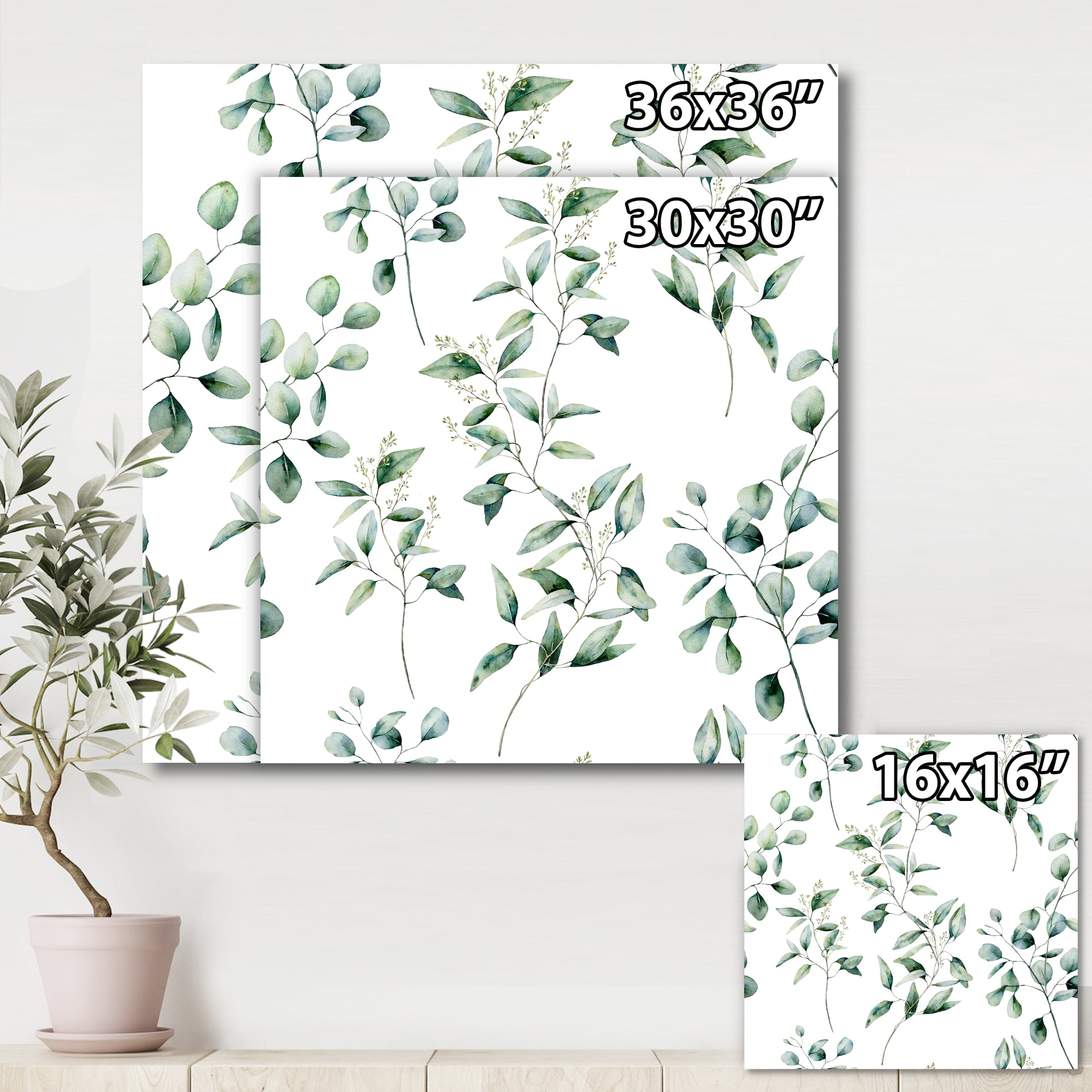 Designart ' Green Eucalyptus Plant Branches IV ' Traditional Canvas Wall Art Print