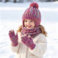thumbnail image 5 of Kids Winter Hat Scarf Gloves Set 3 Pcs Knit Fleece Lined Pompom Beanie with Earmuffs Neck Warmer Touch Screen Gloves Toddler Thick Thermal Sets Hot Pink 2-10 Years, 5 of 6