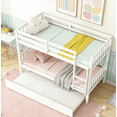 thumbnail image 2 of URTR Twin Over Twin Bunk Bed with Trundle, Convertible into Twin Size Beds, Rubber Wood Twin Bunk Bedframe with Ladder and Safety Guardrails, White, 2 of 9