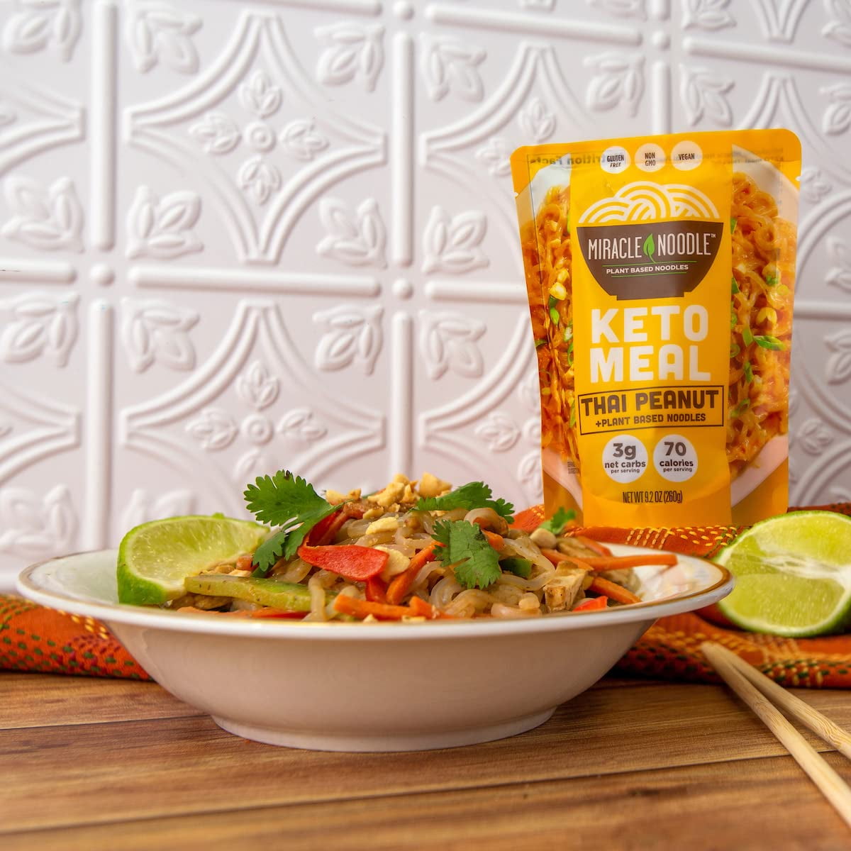 Miracle Noodle Keto Meal - Gluten Free, Non GMO, Vegan, Low Calorie, Low Carb, Grain Free - Thai Peanut Plant Based Noodles, 9.2 oz (Pack of 6)