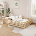thumbnail image 6 of Leumius Full Size Floor Platform Bed Frame with Fence and Door for Kids, Montessori Floor Bed Frame with Support Slats for Toddlers Natural, 6 of 9