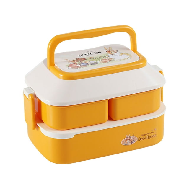 Renjiang Simple Modern Lunch Box Yellow Lunch Boxdouble Plastic Lunch Box Large Capacity Lunch Box Microwave Oven Adult Lunch Box Big Lunch Box for