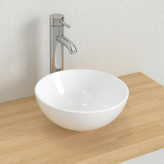 11'' Small Vessel Sink Bowl Bathroom Above Counter Vanity Sink Round White Ceramic Small Lavatory Wash Hand Basin