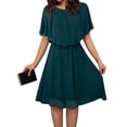 thumbnail image 5 of DYMADE Womens Summer Round Neck Short Sleeve Chiffon Ruffle Elegant Fit & Flare Dresses, 5 of 5
