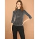 thumbnail image 3 of Blusa Top Metálico de rayas brillantes Allegra K Negro Plata XS, 3 of 6