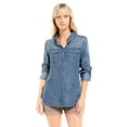 thumbnail image 5 of Made by Olivia Women's Classic Long/Roll Up Sleeve Button Down Denim Chambray Shirt, 5 of 7