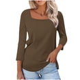 thumbnail image 2 of TGSLY Women's Square Neck Tops Lightweight Soft 3/4 Sleeve Solid Color Shirts Loose Fit Dressy Casual Curved Hem Tunic Blouses XXXXL, 2 of 8
