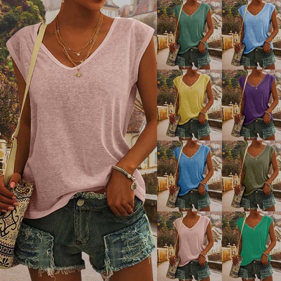 SHenli Button Down Tops Keyhole Neck Camisole Sleeveless Shirts Loose-Fit Going Out Basic Tees