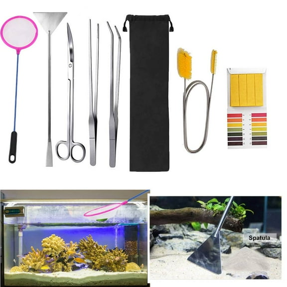 Aquarium Aquascaping Tool, Long Tweezers Scissors Spatula, 7 in 1 Stainless Steel Aquatic Plants Set for Fish Starter Kits, Aquariums Tank and Terrarium