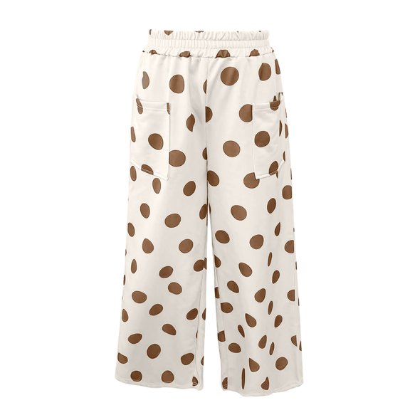 KHONTS Women's Polka Dot Wide Leg Pants Elastic High Waist Pants Patterned Palazzo Casual Pants with Big Pocket