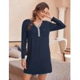 thumbnail image 5 of Ekouaer Women's Nightshirt Long Sleeve Button Down Nightgown V-Neck Sleepwear Pajama Dress, 5 of 6