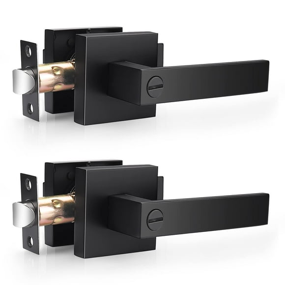 Probrico Lot de 2/ Leviers Carrés pour Porte d'Intimité Noir Mat Poignées de Porte de Lit et de Bain, Serrures de Porte Intérieures Sans Clé Leviers Robustes pour Gauche Ou Droite Ha