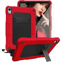 SOATUTO For iPad (A16) 11th 2025 10th Generation 2022 Shockproof Case Built in Shoulder Strap Kickstand Come With Screen Protector for iPad (A16) 11th 2025/10th Generation 2022- Red Black/1 Pcs