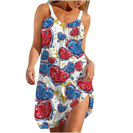 

Juebong Women s Fashion Halter Round Neck Cute Printed Sleeveless Suspenders Pullover Dress