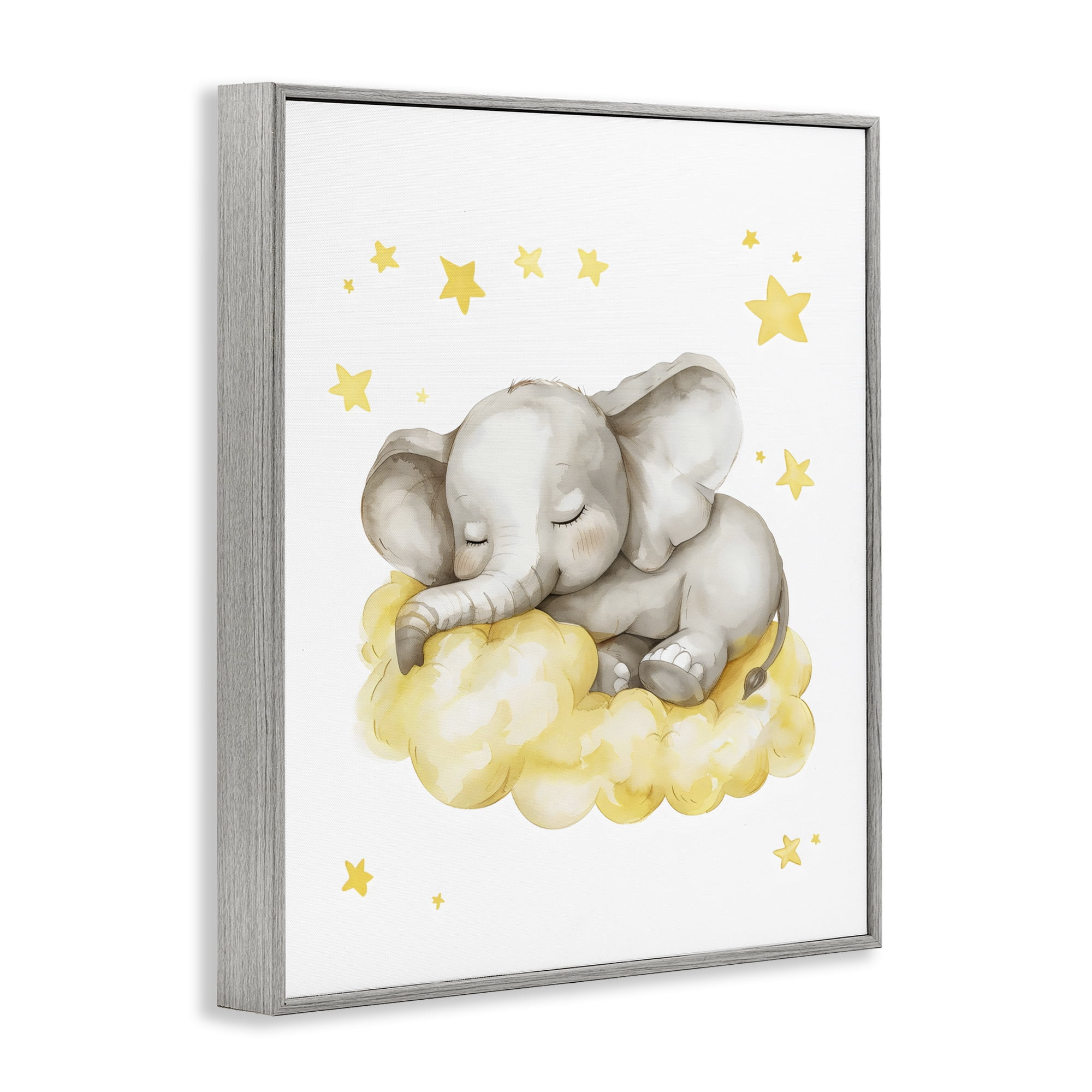 Stupell Industries Sleeping Elephant on Yellow Cloud Gray Framed Giclee Art, design by LSR Design Studio