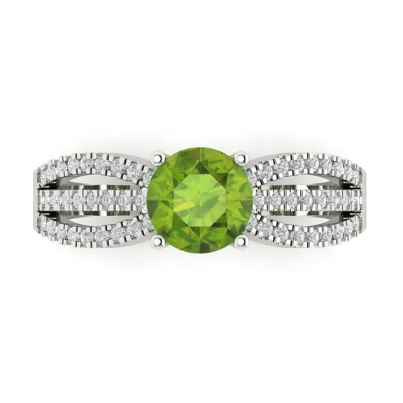 Solitaire with Accents Engagement Ring for Women - 1.27ct Natural Peridot in 14K White Gold Promise Ring