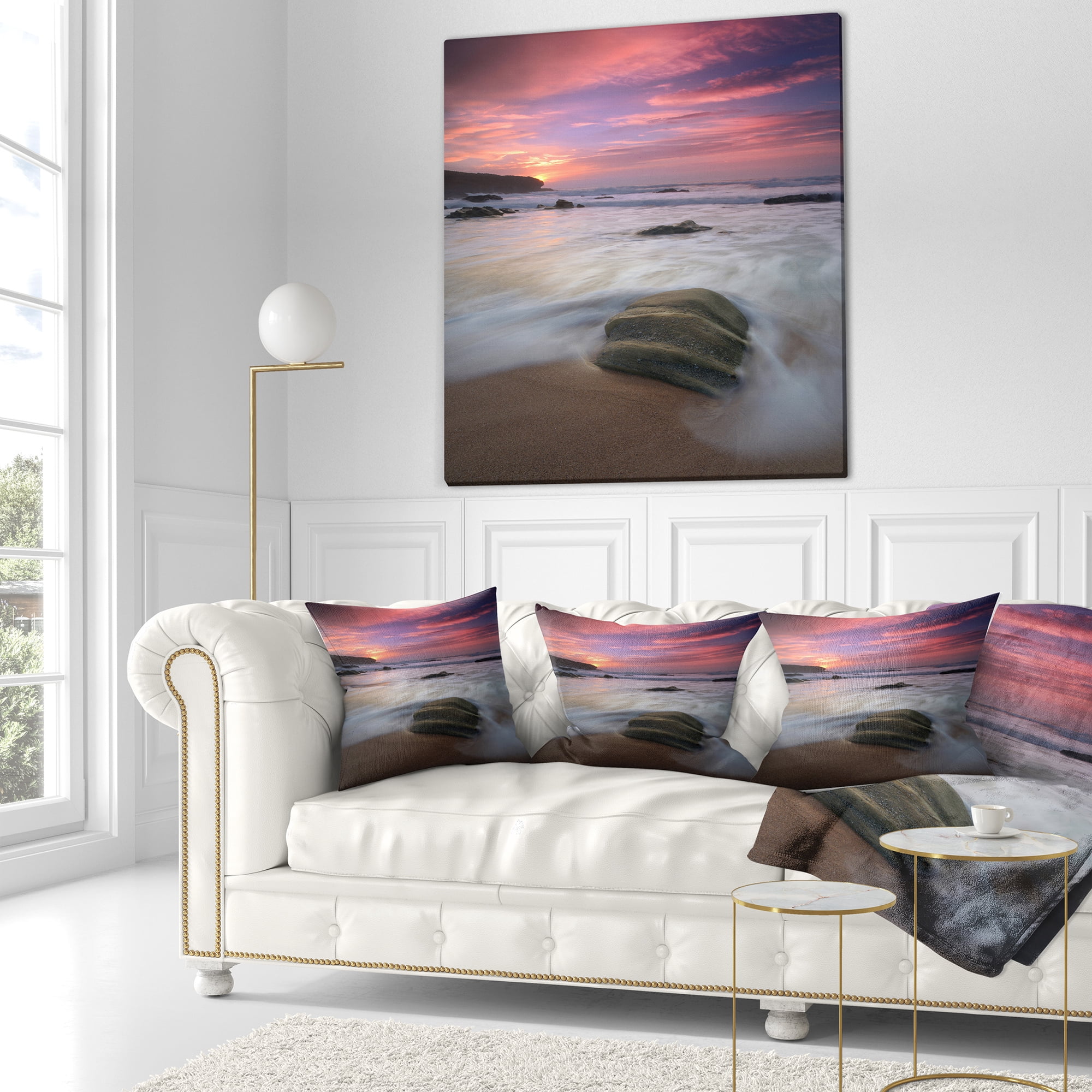 Designart Beautiful Guincho Beach in Portugal - Seashore Throw Pillow - 16x16