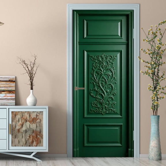 Door Stickers Green Decals 3D Door Murals for Bedroom Living Room Self Adhesive Removable Decorative Wallpaper Wall Covers Poster Peel and Stick 30.3" W x 78.7" H