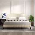 thumbnail image 4 of Modern Linen Curved Upholstered Platform Bed , Solid Wood Frame , Nailhead Trim, Cream (King), 4 of 7