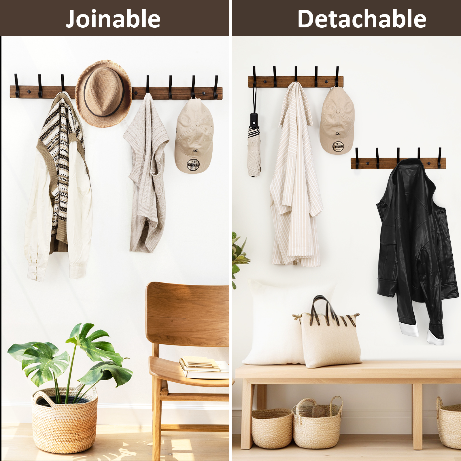 Optish 2 Pack Wood Wall Mount Coat Hooks with 5 Hooks photo 8