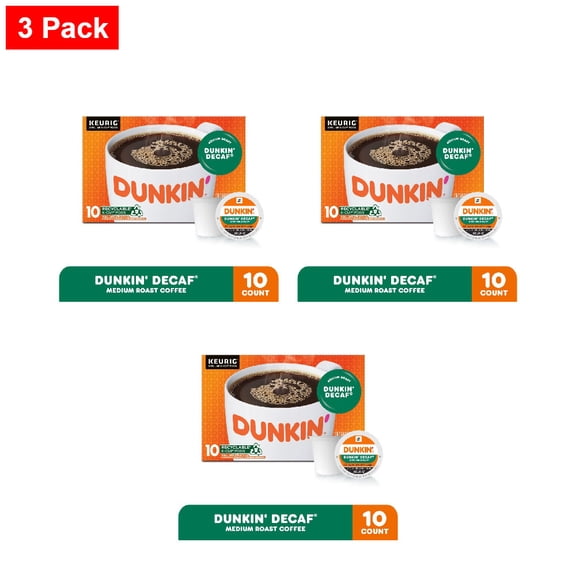 Dunkin’ Decaf Medium Roast Coffee, K-Cup Pods 10 count - 3 Pack