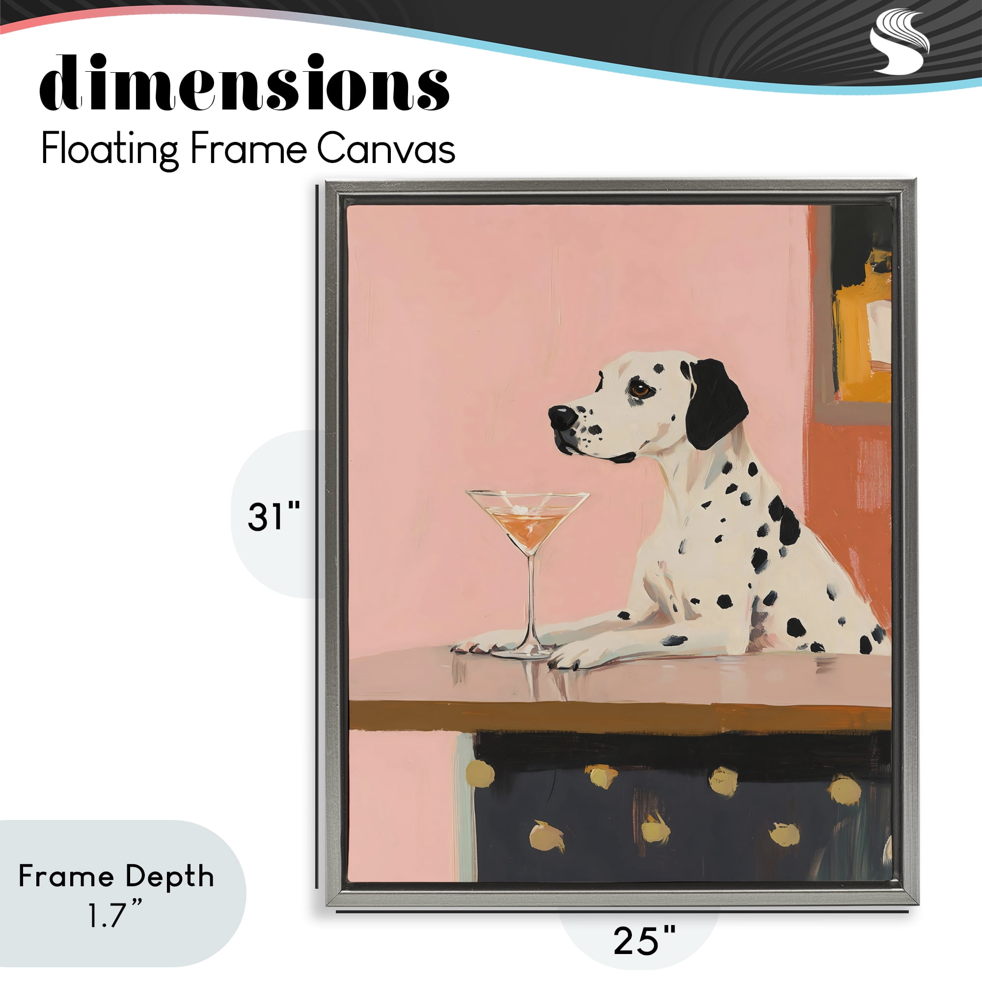 Stupell Industries Dalmatian at Cocktail Bar Gray Framed Floater Canvas Wall Art, design by The Prints Vibe