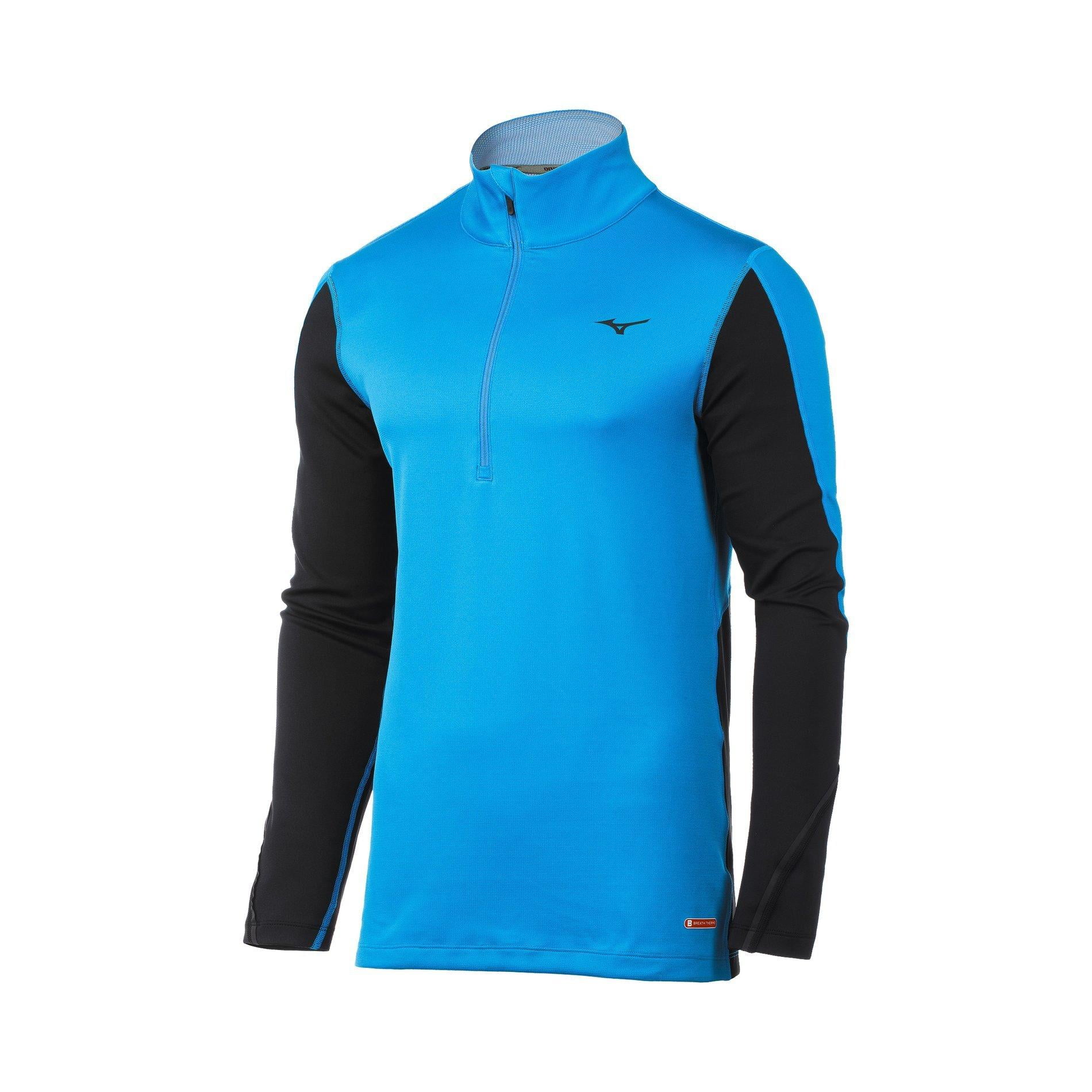 Mizuno Mid Weight High Neck Mens Long Sleeve Base Layer Top Blue Sports Training 