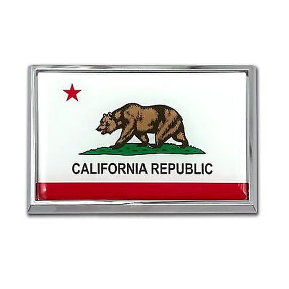 Premium California Republic CA State Flag with Bear All Metal Chrome Emblem for Cars, Trucks, and All Auto | Universal Fit at 2.5" x 3.8" | All Weather