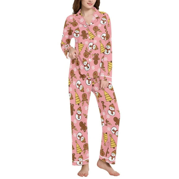 joogoo Pajamas Set for Women Gingerbread Man Christmas Snowman Long Sleeve Pjs Loungewear L