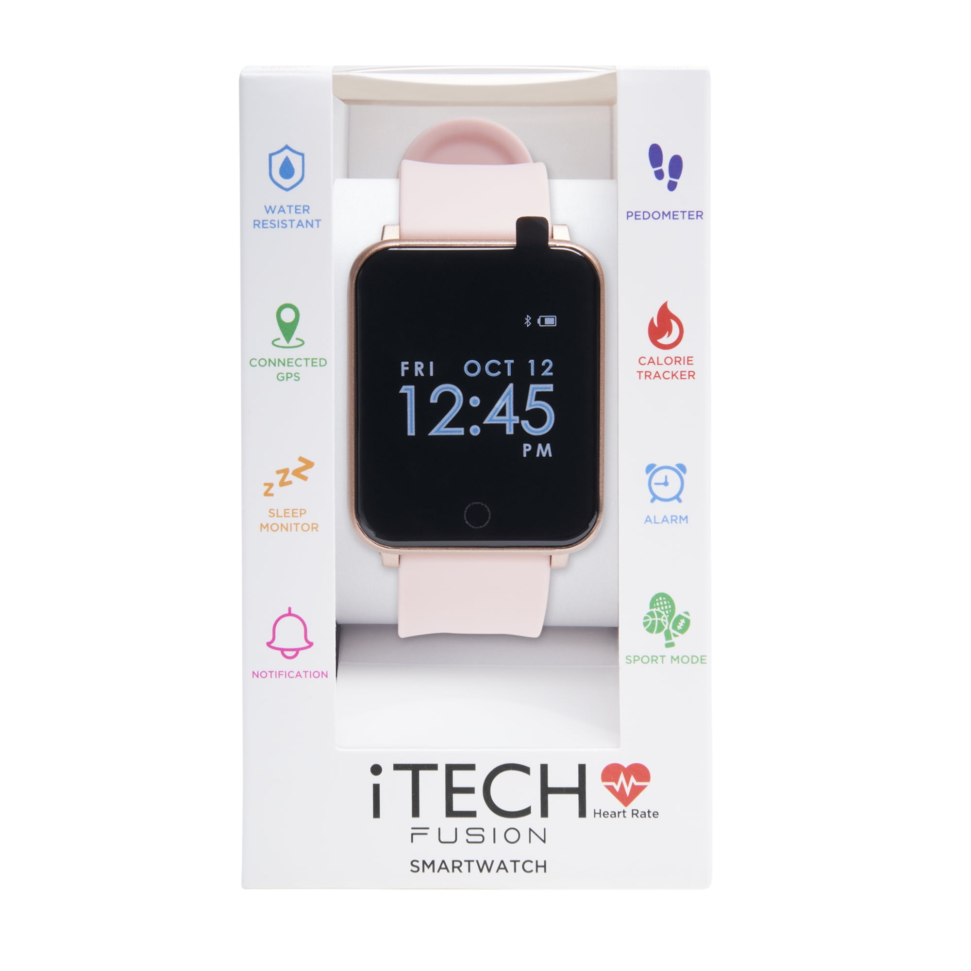 iTech Smart Watch & Fitness Tracker, Burgundy Silicone Strap 