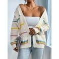 thumbnail image 6 of Women'S Open Front Colorful Striped Drop Shoulder Oversized Cardigan Sweater Apricot S, 6 of 9