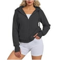 thumbnail image 2 of ClodeEU Cropped Zip Up Hoodies For Womens,Drawstring Hooded Thumbhole Sweatshirt,Sweatshirt Fall with Pockets Dark Gray,Womens Plus XXL, 2 of 7