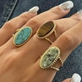 thumbnail image 2 of Geometric Oval Statement Ring for Women Gold-Toned Titanium Steel Retro Stone Adjustable Open Band Wrap Finger Rings Comfirm Fit Boho Vintage Wedding Engagement Jewelry, 2 of 12