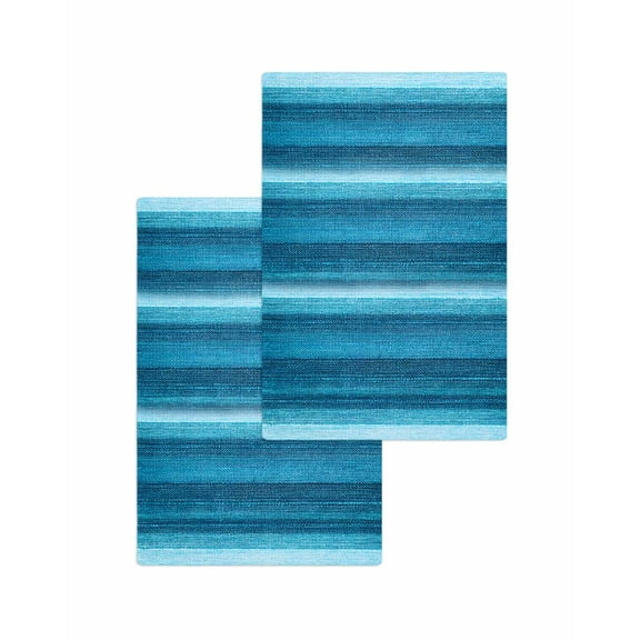 Turquoise Teal Ombre Kitchen Dish Towels for Drying Dishes Set of 2, Farmhouse Modern Abstract Striped Waffle Weave Microfiber Terry Hand Tea Bathroom Towels Quick Dry & Absorbent Towel 15.7x23.6