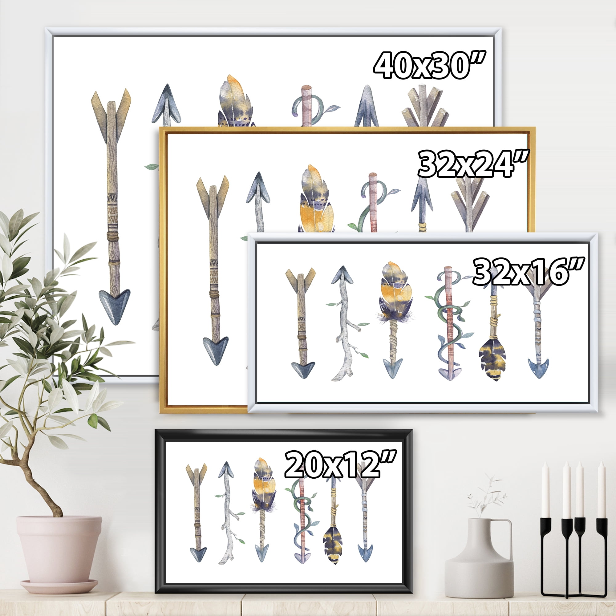 Designart 'Colorful Native American Style Ethnics Arrows' Bohemian & Eclectic Framed Canvas Wall Art Print