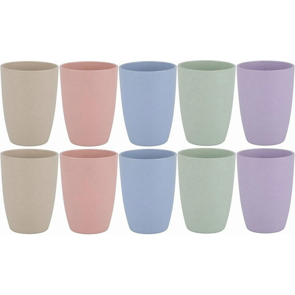 UniVerse Wheat Straw Reusable Cup (12 oz) - Unbreakable Drinking Glasses Sets for Home Outdoor - Dishwasher Safe Tumbler - BPA Free and Eco friendly (10Pcs/5Color)