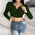thumbnail image 2 of Olyvenn Women Long Sleeve Shirts Built-in Shelf Bra Tops Rib-Knit Top Spring Outfits 2025 V Notch Ribbed Slim Fitted Casual Basic Crop Top Green 6, 2 of 9