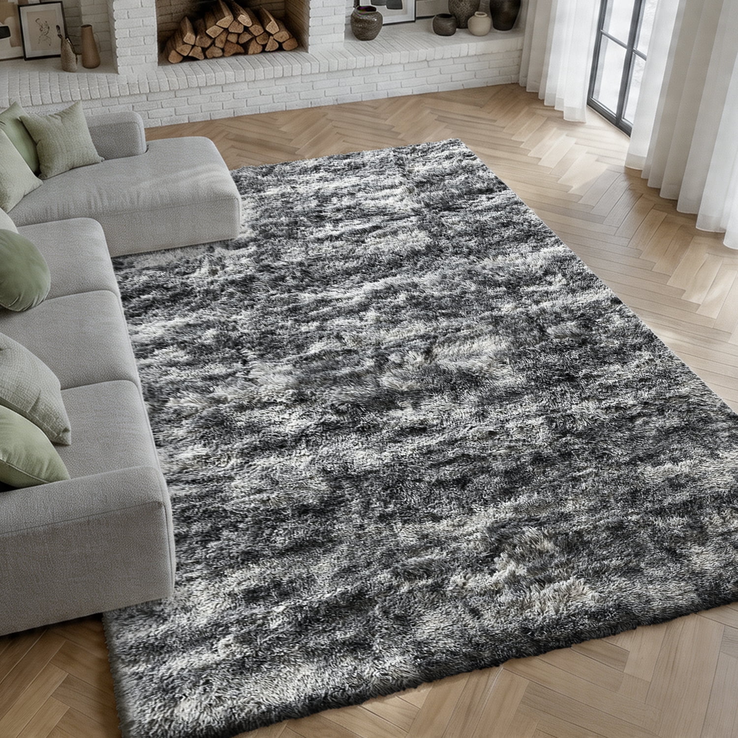 Pentantan 5ft x 8ft Shag Area Rug, Soft Fluffy Rugs for Living Room Bedroom, Modern Tie-dye Home Carpet, Dark Gray